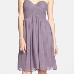 Bridesmaid sheer strapless dress purple